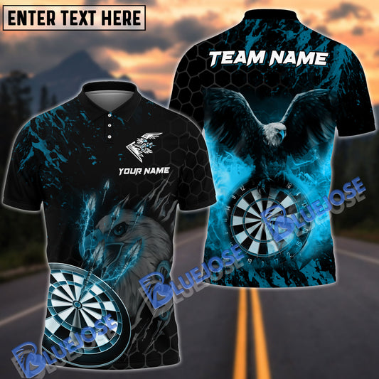 BlueJose Darts Thunder Feather Flame Eagle Personalized Name, Team Name Shirt (4 Colors)