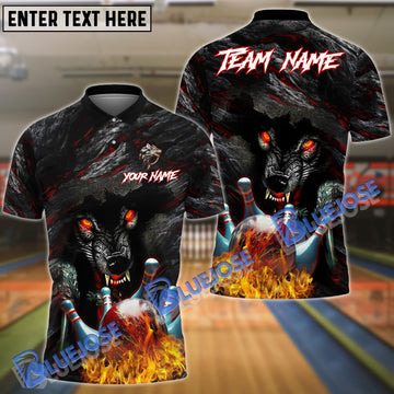 BlueJose Bowling And Pins Werewolf Crack Flame Wall Customized Name 3D Shirt (4 Colors)