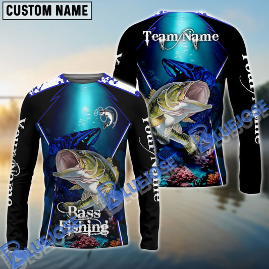 BlueJose Bass Fishing Deep Sea Sport Custom Name & Team Name Shirts