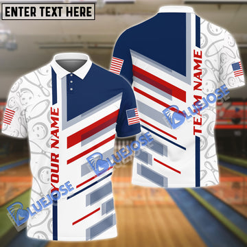 BlueJose Bowling And Pins American Flag Line Personalized Name 3D Shirts