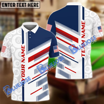 BlueJose Billiards American Flag Line Customized Name 3D Shirts