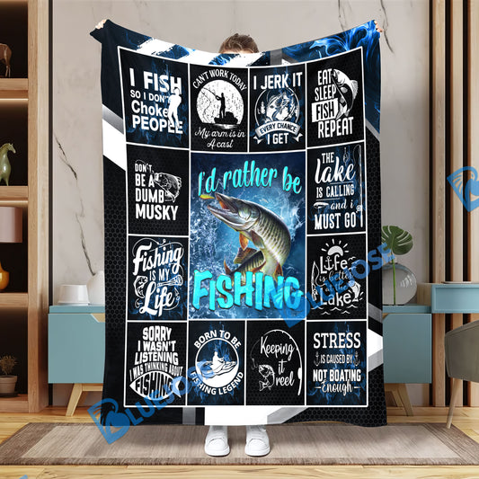 BlueJose Musky Fishing Lovers Rather Be Blanket