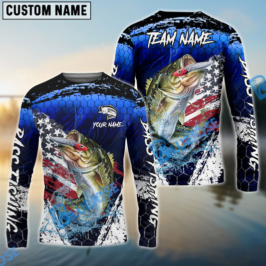 Bluejose Bass Fishing Dark Blue Scratch American Flag scratch Sport Custom Name & Team Name 3D Shirts