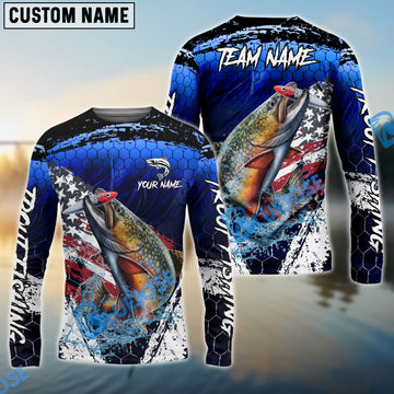 Bluejose Trout Fishing Dark Blue Scratch American Flag scratch Sport Custom Name & Team Name 3D Shirts