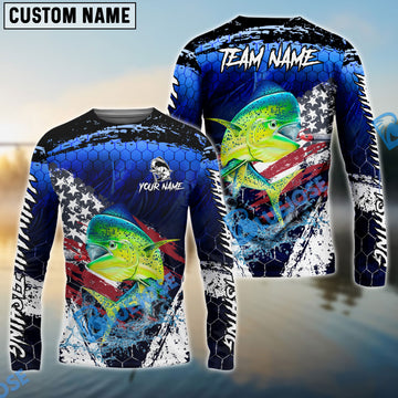 Bluejose Mahi Mahi Fishing Dark Blue Scratch American Flag scratch Sport Custom Name & Team Name 3D Shirts