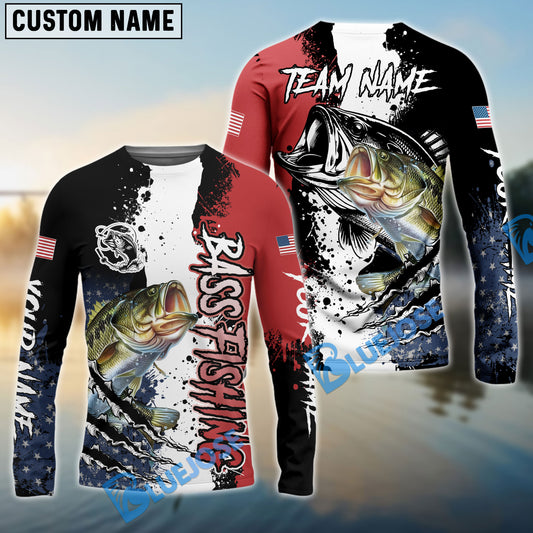 Bluejose Bass Fishing Paint Scratch American Flag scratch Sport Custom Name & Team Name 3D Shirts