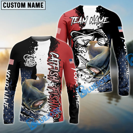 Bluejose Catfish Fishing Paint Scratch American Flag scratch Sport Custom Name & Team Name 3D Shirts