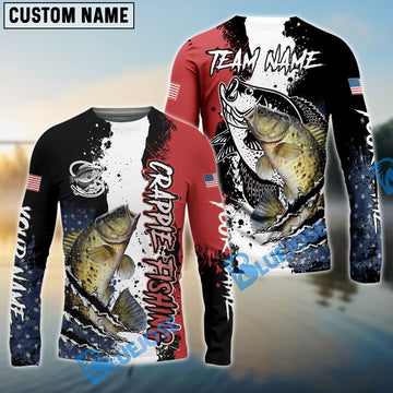 Bluejose Crappie Fishing Paint Scratch American Flag scratch Sport Custom Name & Team Name 3D Shirts