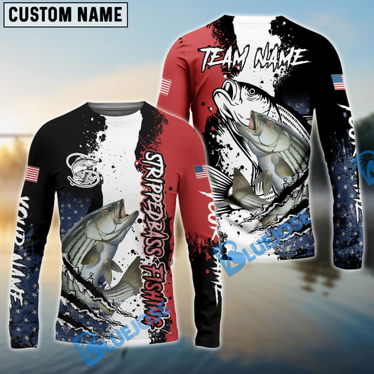 Bluejose Striped Bass Fishing Paint Scratch American Flag scratch Sport Custom Name & Team Name 3D Shirts