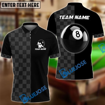 BlueJose Billiards 8 Ball Half Caro Pattern Personalized Name, Team Name Shirt (2 Colors)