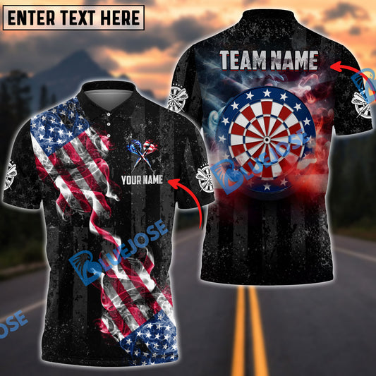 BlueJose Darts Smoke US Flag Personalized Name, Team Name Shirt