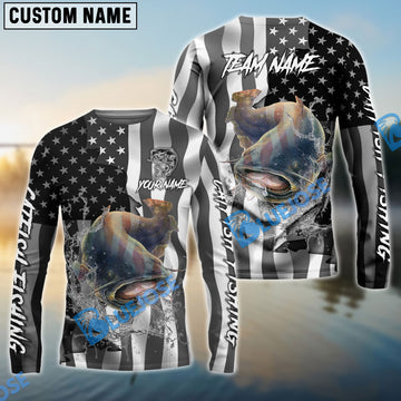 Bluejose Catfish Fishing Black American Flag Sport Custom Name & Team Name 3D Shirts