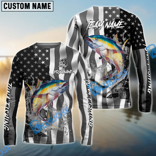 Bluejose Tuna Fishing Black American Flag Sport Custom Name & Team Name 3D Shirts