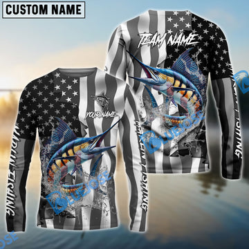 Bluejose Marlin Fishing Black American Flag Sport Custom Name & Team Name 3D Shirts