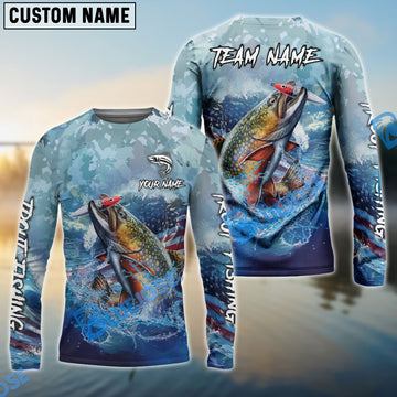 Bluejose Trout Fishing American Flag Seawave Custom Name & Team Name 3D Shirts