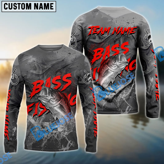 Bluejose Bass Fishing Red Gray Blur Custom Name & Team Name 3D Shirts