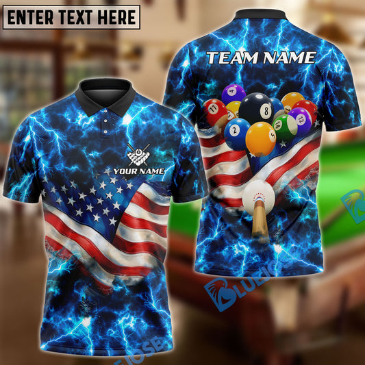 BlueJose Billiards American Flag Pool  Personalized Name, Team Name 3D Shirt