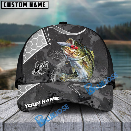 BlueJose Bass Fishing Gray Camo Sport Personalized Cap