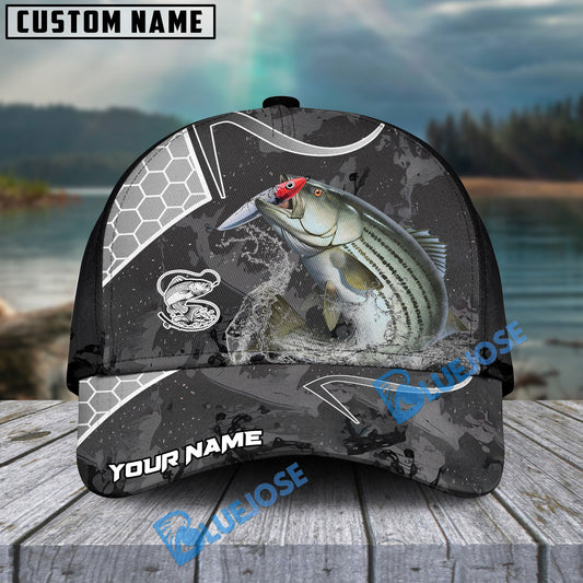 BlueJose Striped Bass Fishing Gray Camo Sport Personalized Cap