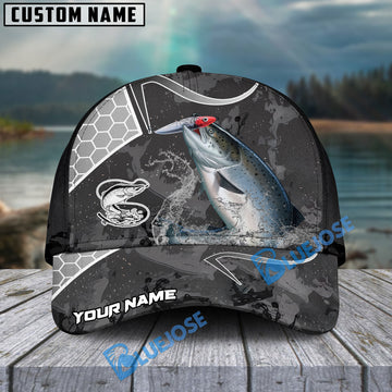 BlueJose Salmon Fishing Gray Camo Sport Personalized Cap