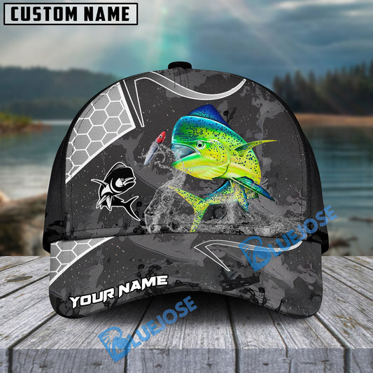 BlueJose Mahimahi Fishing Gray Camo Sport Personalized Cap