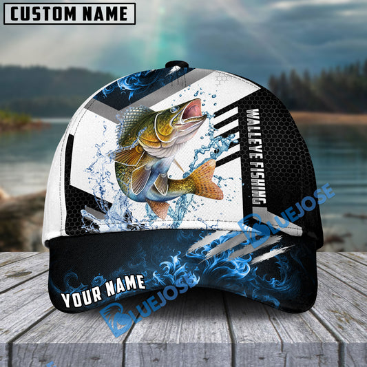 BlueJose Walleye Fishing Blue Flame Sport Personalized Cap