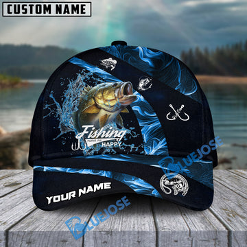 BlueJose Bass Fishing Blue Smoke Personalized Cap