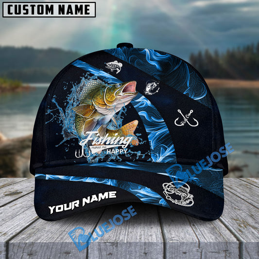 BlueJose Walleye Fishing Blue Smoke Personalized Cap