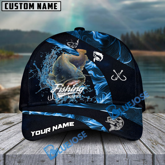 BlueJose Catfish Fishing Blue Smoke Personalized Cap