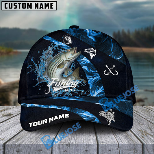 BlueJose Striped Bass Fishing Blue Smoke Personalized Cap