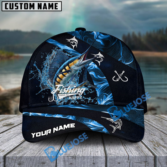 BlueJose Marlin Fishing Blue Smoke Personalized Cap