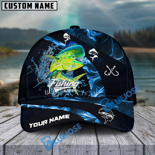 BlueJose Mahimahi Fishing Blue Smoke Personalized Cap