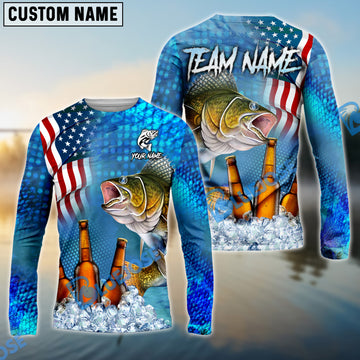 Bluejose Walleye Fishing Beer USA Flag Custom Name & Team Name Shirts