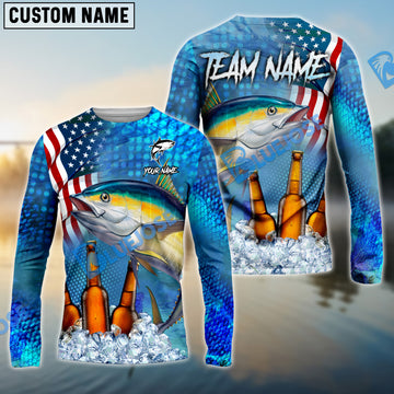 Bluejose Tuna Fishing Beer USA Flag Custom Name & Team Name Shirts