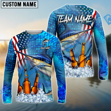 Bluejose Marlin Fishing Beer USA Flag Custom Name & Team Name Shirts