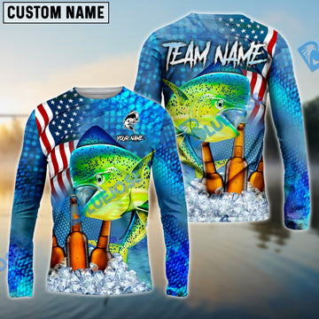 Bluejose Mahimahi Fishing Beer USA Flag Custom Name & Team Name Shirts