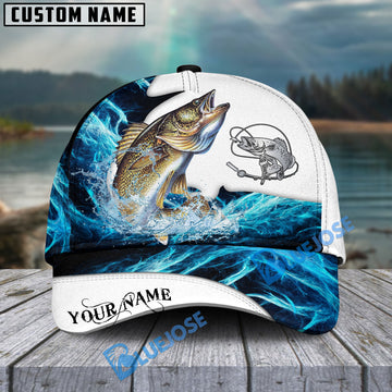 BlueJose Walleye Fishing Water & White Personalized Cap