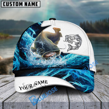 BlueJose Catfish Fishing Water & White Personalized Cap