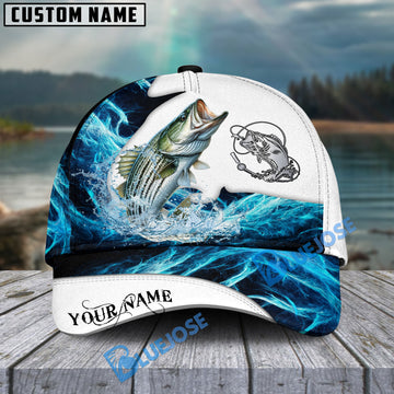 BlueJose Striped Bass Fishing Water & White Personalized Cap