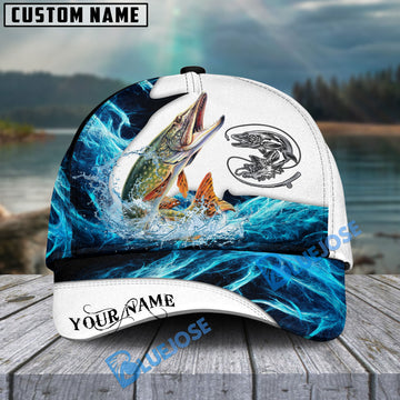 BlueJose Pike Fishing Water & White Personalized Cap