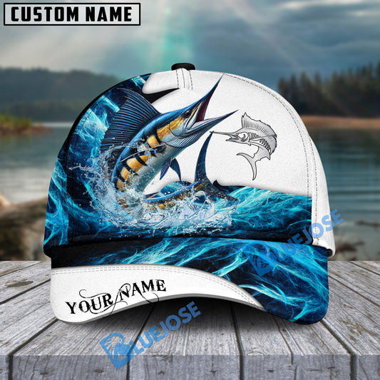 BlueJose Marlin Fishing Water & White Personalized Cap