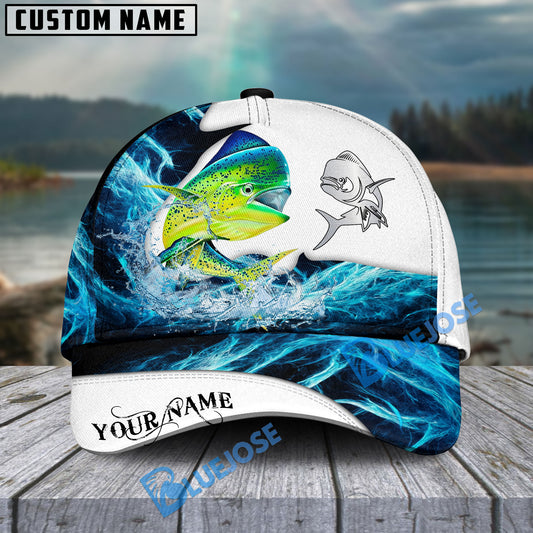 BlueJose Mahimahi Fishing Water & White Personalized Cap