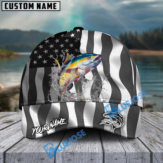 BlueJose Tuna Fishing Black American Flag Sport Personalized Cap