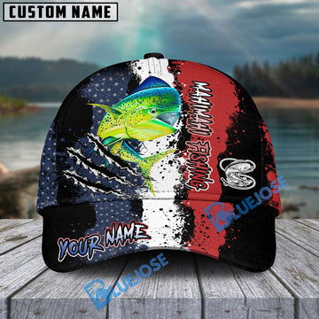 Bluejose Mahi Mahi Fishing Paint Scratch American Flag scratch Sport Personalized Cap