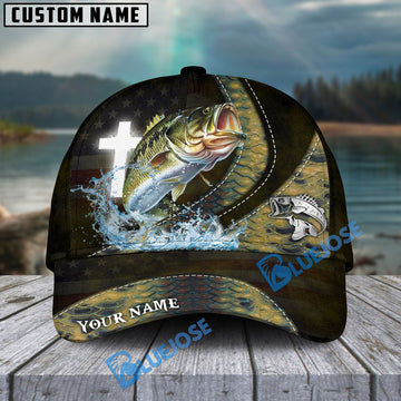 Bluejose Bass Fishing Cross American Skinfish Pattern Personalized Cap