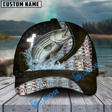 Bluejose Striped Bass Fishing Cross American Skinfish Pattern Personalized Cap