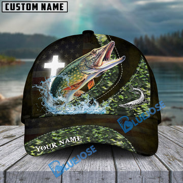 Bluejose Pike Fishing Cross American Skinfish Pattern Personalized Cap