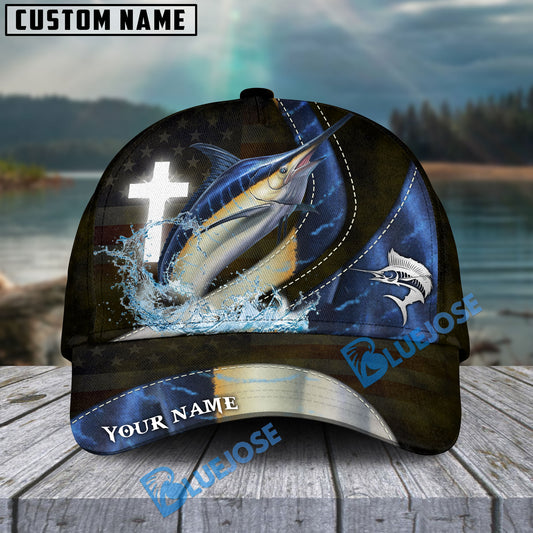 Bluejose Marlin Fishing Cross American Skinfish Pattern Personalized Cap