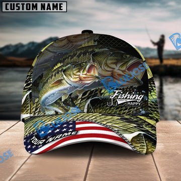 Bluejose Bass Fishing Skinfish Flag Of United States Pattern Personalized Cap