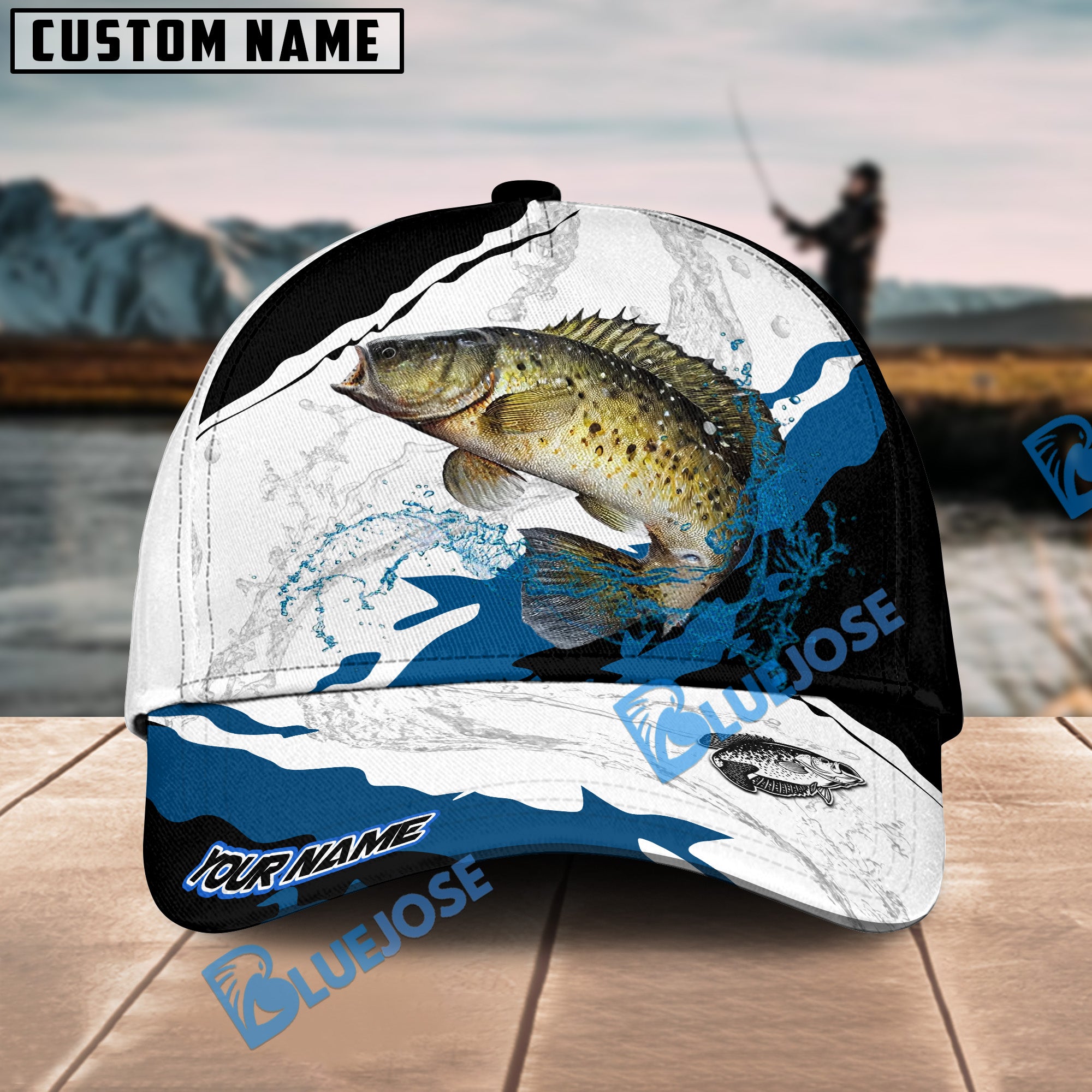 Bluejose Crappie Fishing Black White Water Flow Personalized Cap – Blue ...